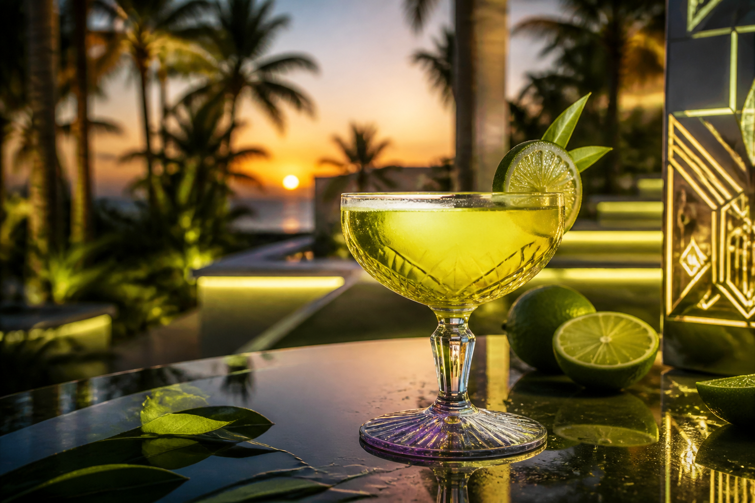 Amber Lemon servi en verre martini avec citron vert
